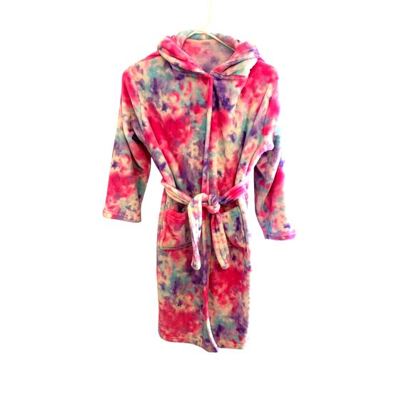 Doctor Unicorn Girls 10-11Y Tie Dye Hooded Plush Robe Pajamas Elastic Waist - Picture 1 of 7